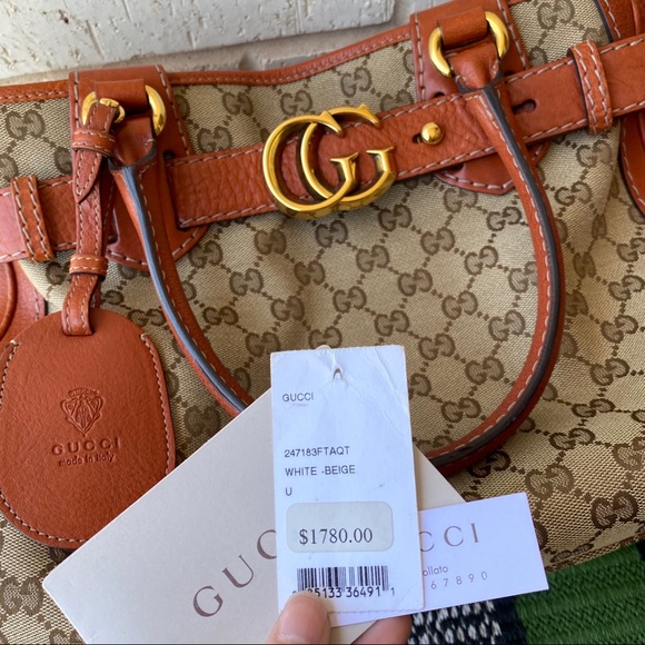 Gucci Orange GG Canvas Running Tote Bag Purse Med - Picture 6 of 16